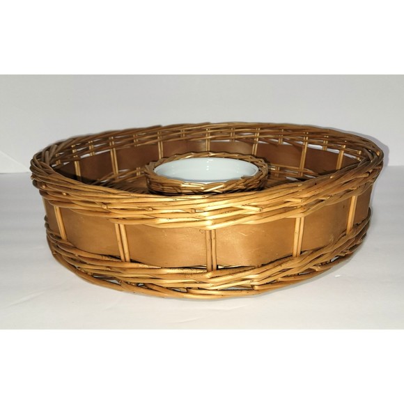 Rattan wicker chip and dip serving basket tray bowl vintage - Picture 7 of 10